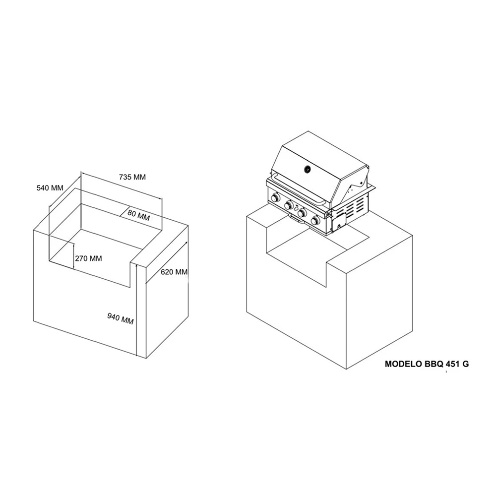 CHURRASQUEIRA DE EMBUTIR A GÁS MODELO BBQ 451 G - Imagem 5
